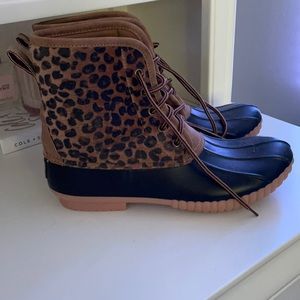 Cheetah print duck boots